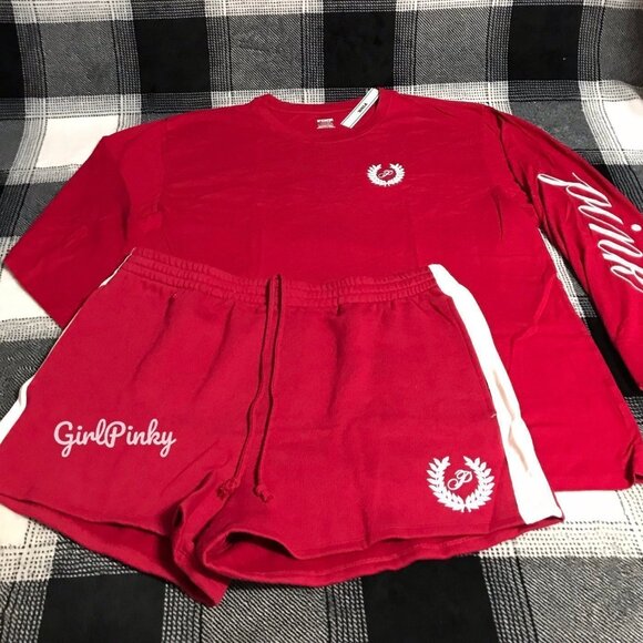 Victoria's Secret PINK short OUTFIT IN RED LACQUER LOGO WITH CAMPUS TEE SIZE XL - Picture 7 of 9